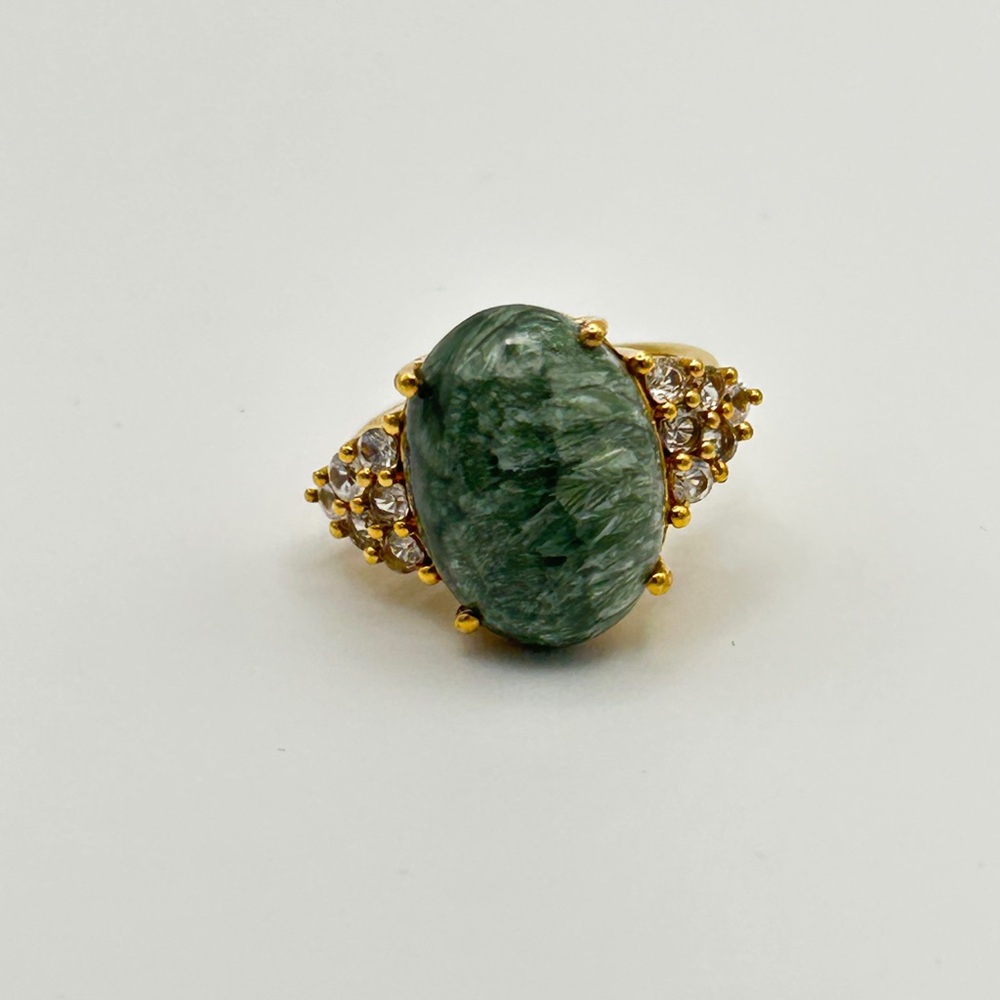 Seraphinite and Simulated Diamond Ring; GbD; Size 7